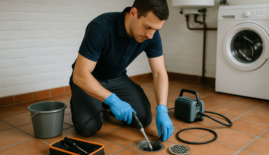 Débouchage de sterput (bonde de sol) à Liège – nettoyage siphon, furet professionnel et hydrocurage